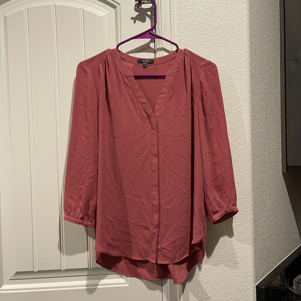 NYDJ Pintuck Blouse, Dark Pink, Size XXS
